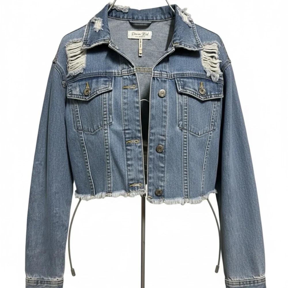 Distressed Cropped Denim Jacket - Picture 1 of 4